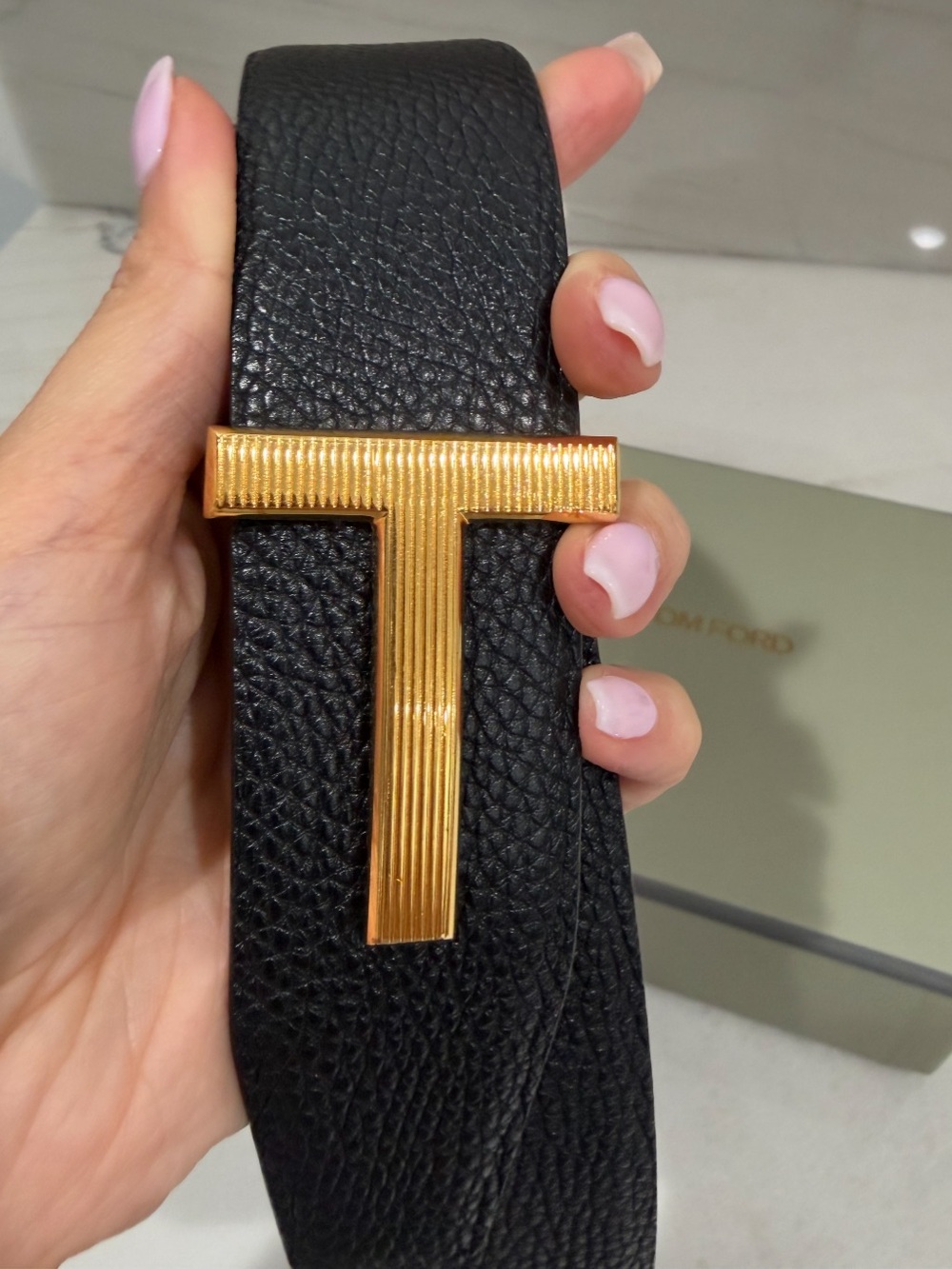 Tom Ford Ridged T Buckle Reversible Leather Belt
